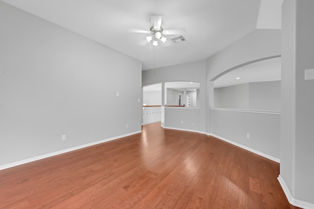 unfurnished room featuring hardwood / wood-style flooring and ceiling fan