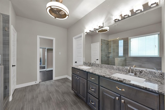 bathroom with vanity and walk in shower