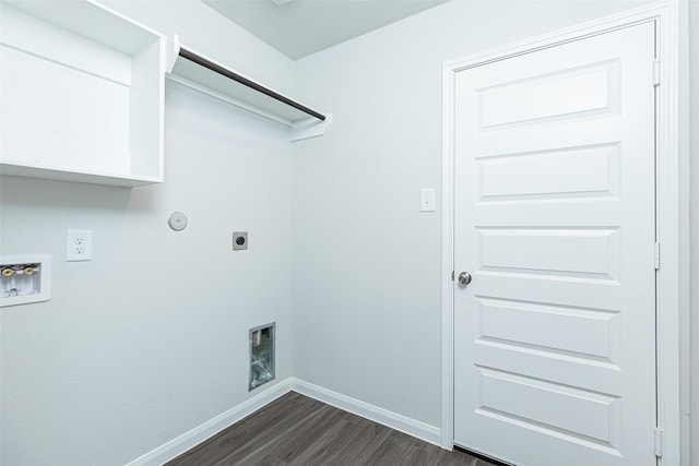 washroom with hookup for a washing machine, dark hardwood / wood-style floors, gas dryer hookup, and electric dryer hookup