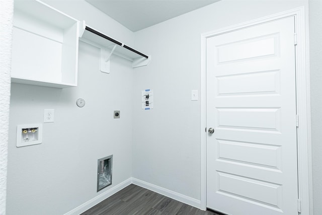 laundry area featuring hookup for an electric dryer, hookup for a washing machine, dark hardwood / wood-style flooring, and gas dryer hookup