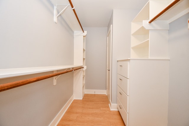 walk in closet with light wood-type flooring