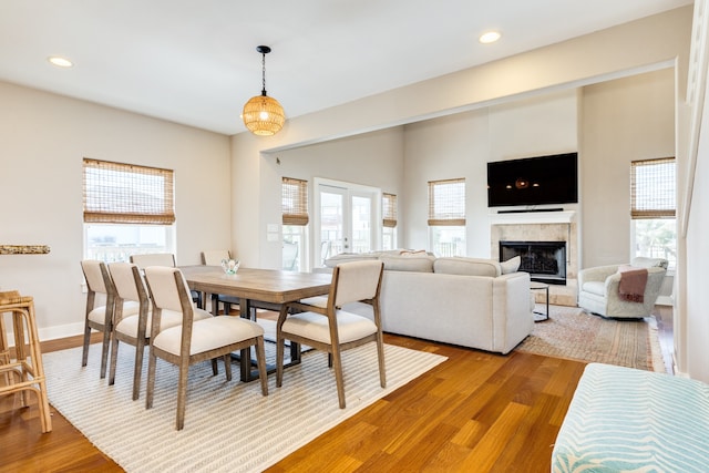 dining space with light hardwood / wood-style floors