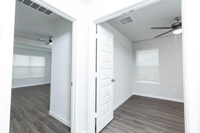 corridor with dark wood-type flooring