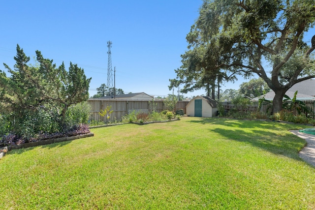 view of yard with a storage shed