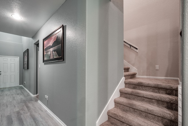 stairs with hardwood / wood-style flooring