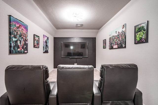 cinema room featuring a textured ceiling