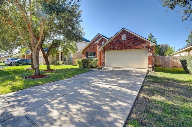 view of front facade featuring a front yard and a garage