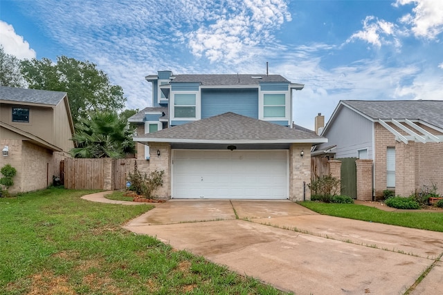 view of front facade featuring a garage and a front lawn