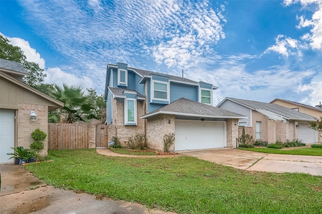 view of front of home featuring a front yard and a garage