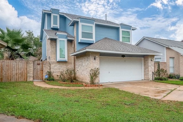 view of front facade with a garage and a front lawn