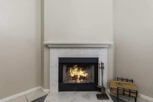 details featuring a premium fireplace