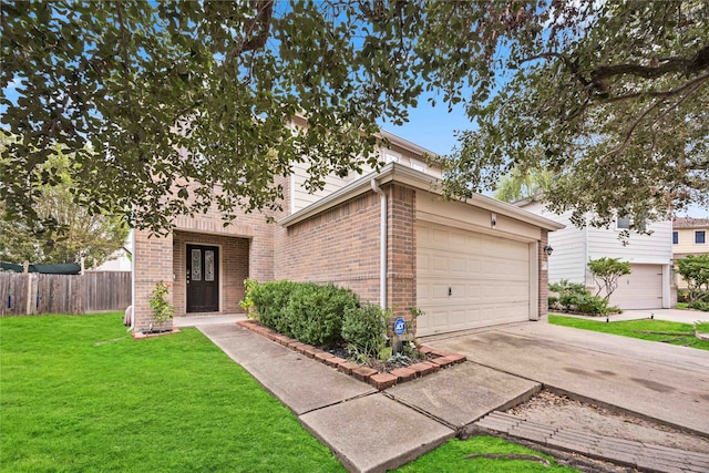 view of front of house with a front lawn and a garage