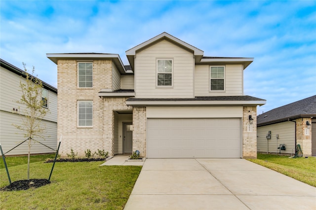 view of front facade featuring a front yard and a garage