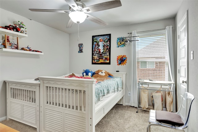 bedroom with carpet and ceiling fan