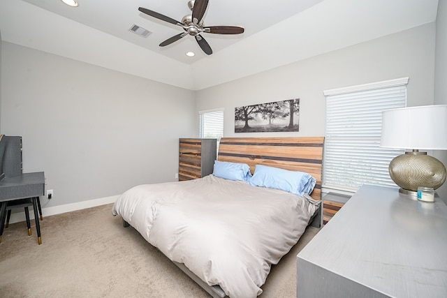 bedroom with carpet floors and ceiling fan