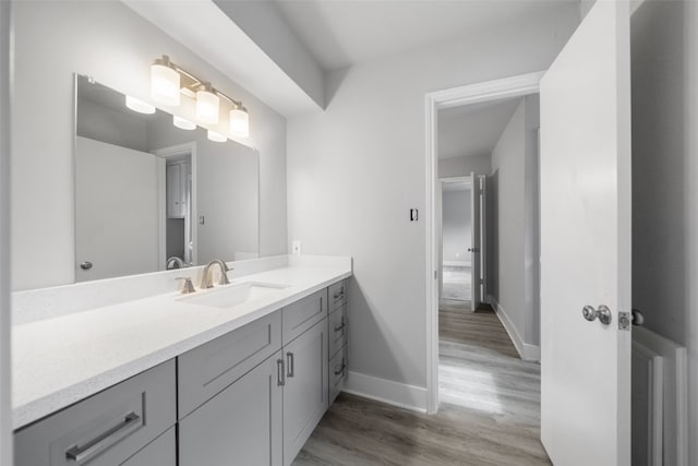 bathroom featuring wood-type flooring and vanity