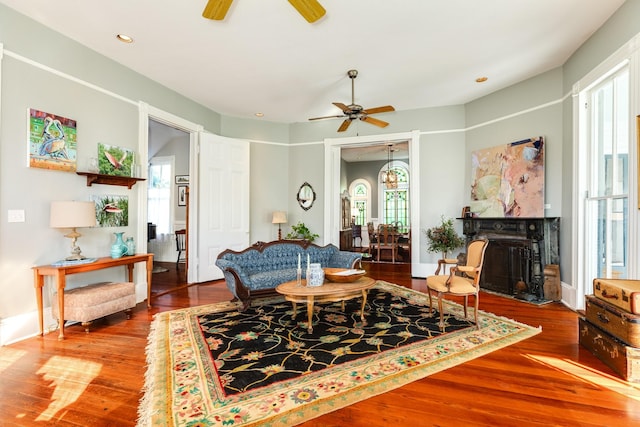 802 16th St, Galveston, TX 77550 - living room featuring a ceiling fan, wood finished floors, and recessed lighting