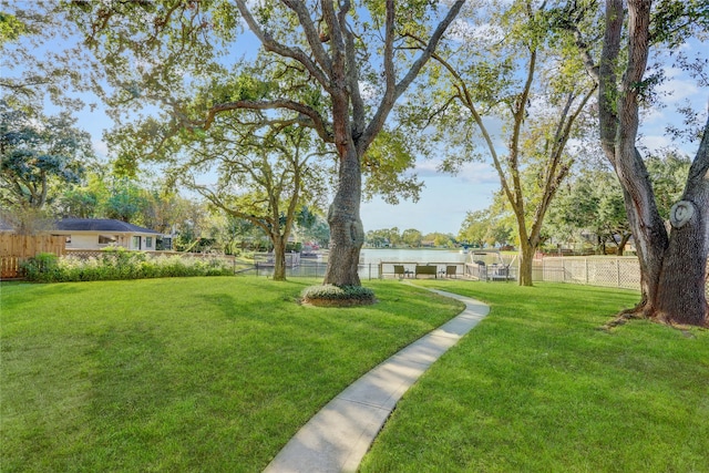 view of yard with a water view