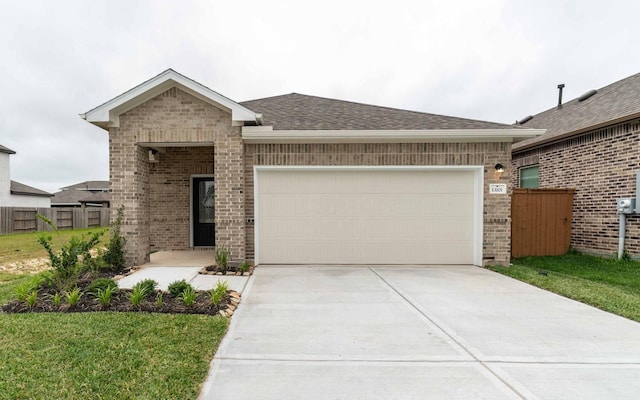 13101 Sapphire Lake Ln, Texas City, TX 77568 - ranch-style home with brick siding, driveway, a garage, and roof with shingles