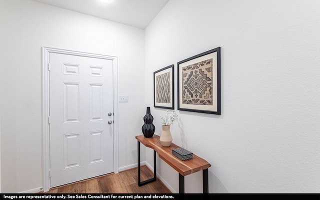 entryway with hardwood / wood-style flooring