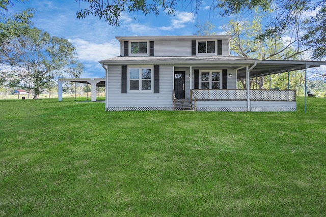 country-style home featuring a front lawn and a porch