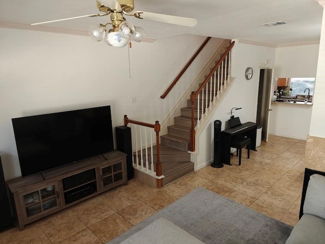 living room with crown molding