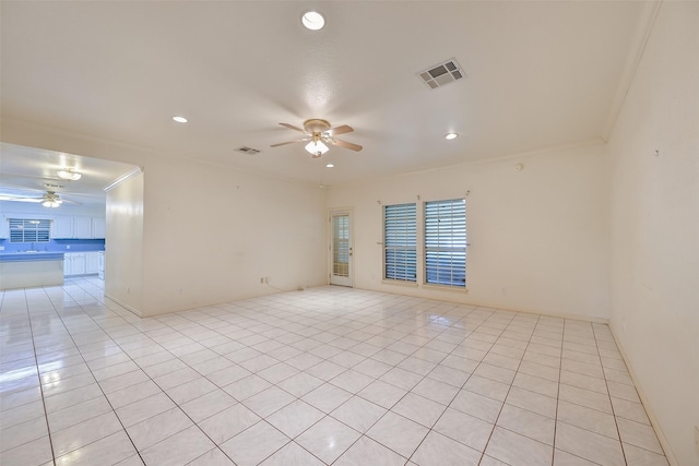 102 N Noble Rd, Texas City, TX 77591 - unfurnished room with a ceiling fan, crown molding, light tile patterned floors, and recessed lighting