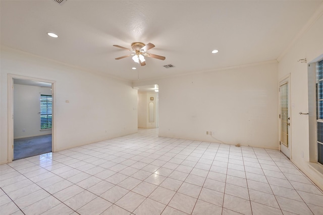 102 N Noble Rd, Texas City, TX 77591 - unfurnished room featuring ornamental molding, ceiling fan, recessed lighting, and light tile patterned floors