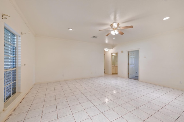 102 N Noble Rd, Texas City, TX 77591 - spare room featuring ceiling fan, recessed lighting, ornamental molding, and light tile patterned flooring