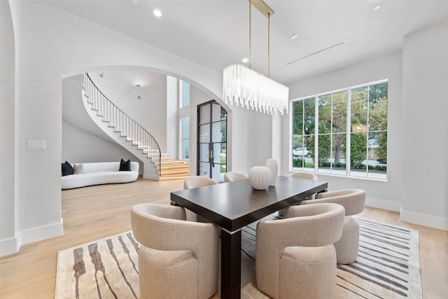 dining area with light wood-type flooring