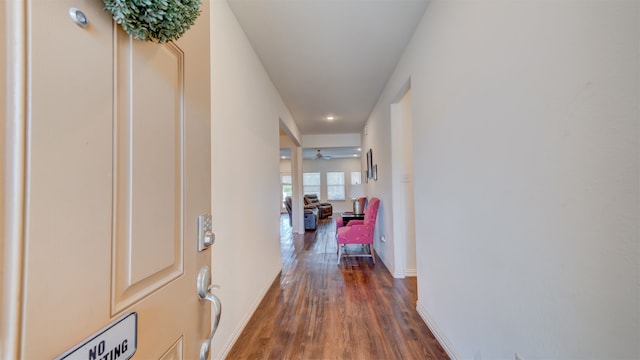 corridor with dark wood-type flooring