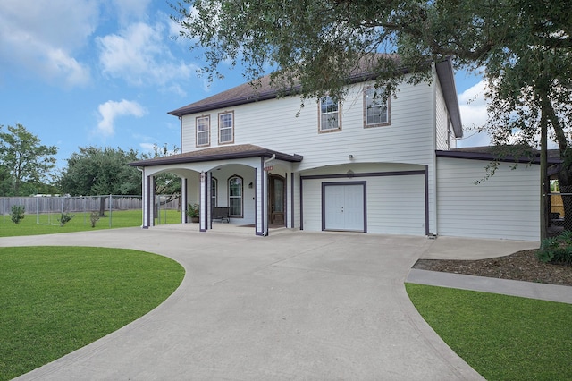 view of front of property with a porch and a front yard