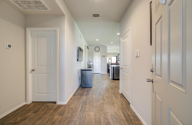 hall featuring dark hardwood / wood-style floors