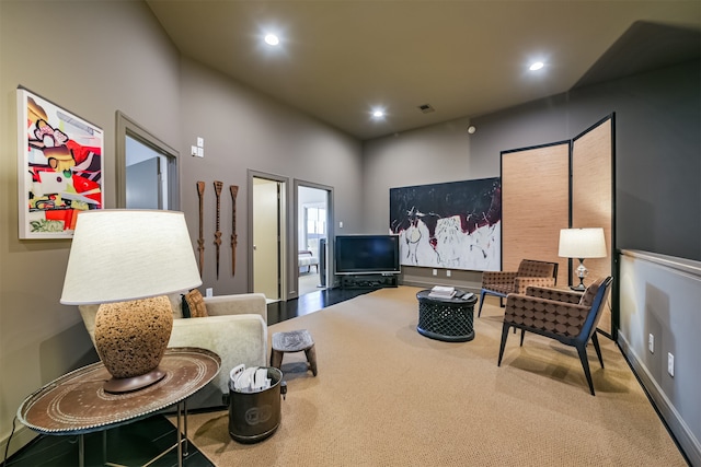 living room with carpet floors