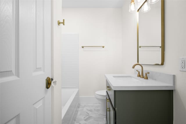 full bathroom with washtub / shower combination, vanity, and toilet