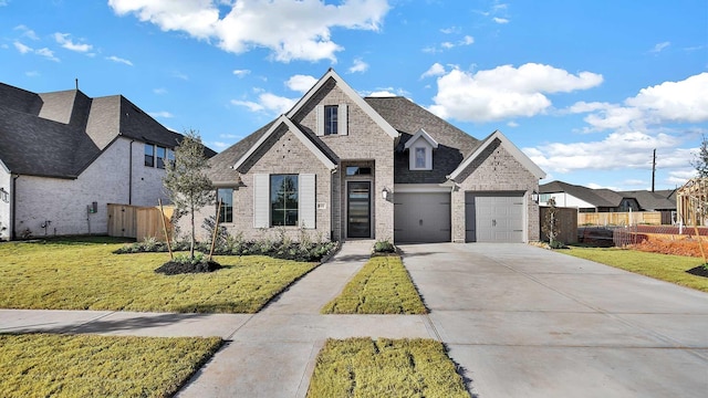 view of front of home featuring a garage and a front lawn