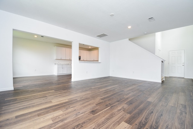 unfurnished living room featuring dark hardwood / wood-style floors