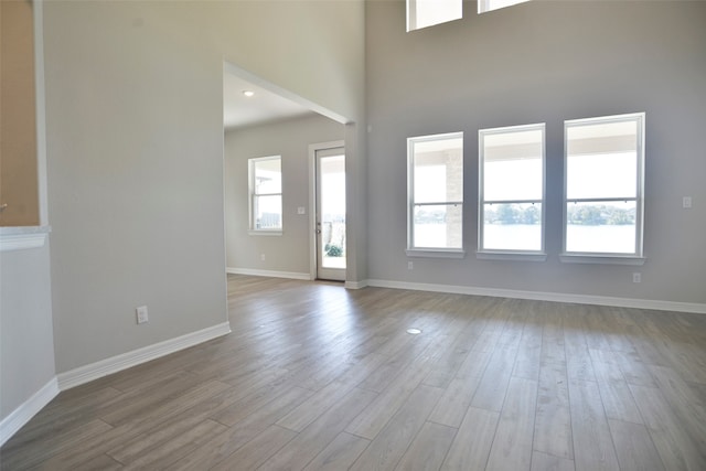 foyer entrance featuring light hardwood / wood-style floors and a high ceiling