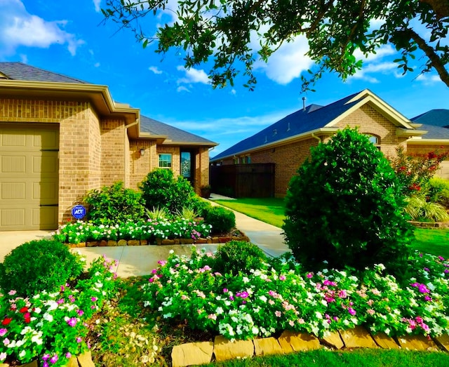 view of yard with a garage