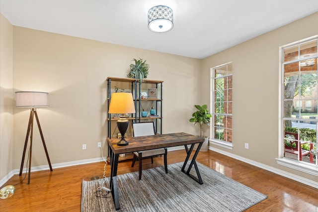 office space with hardwood / wood-style flooring and plenty of natural light