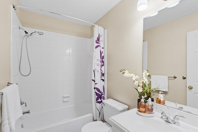 full bathroom featuring vanity, toilet, and shower / bath combo with shower curtain