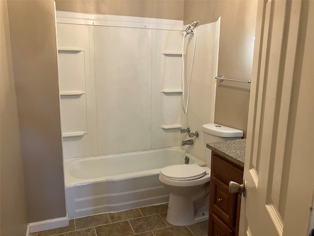 full bathroom featuring bathing tub / shower combination, tile patterned flooring, vanity, and toilet