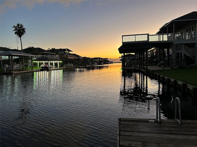 view of dock with a water view