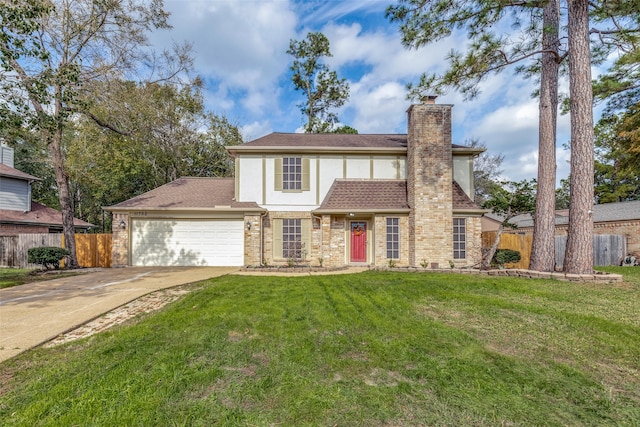 view of front of house featuring a front yard and a garage