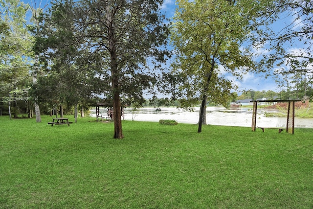 view of yard with a water view