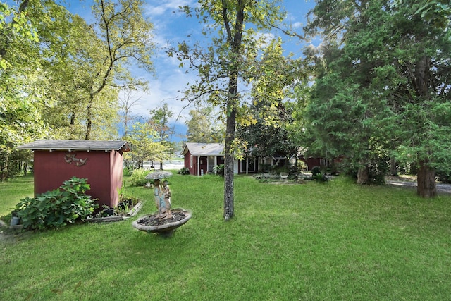 view of yard with a shed