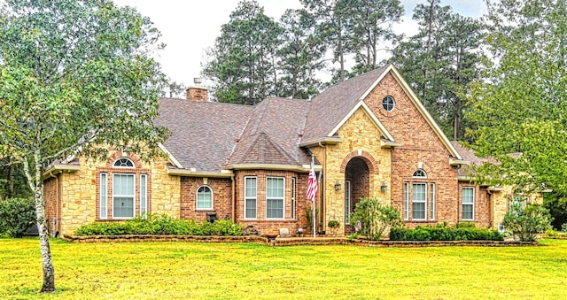 view of front of home with a front lawn