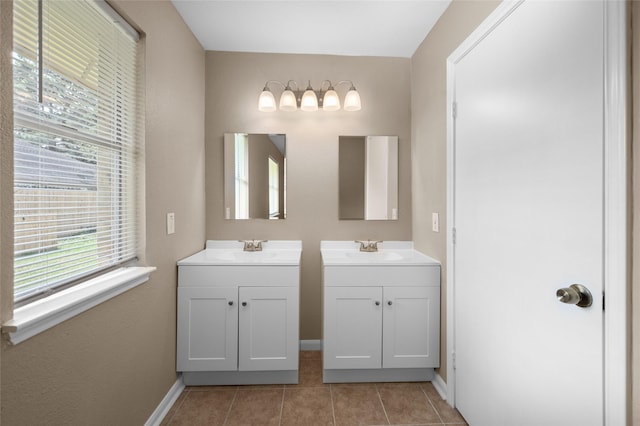 bathroom with tile patterned flooring and vanity