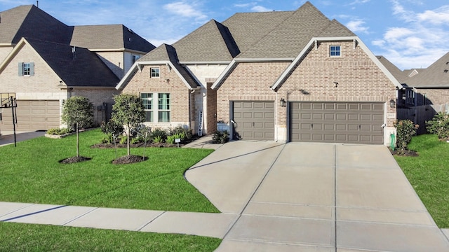 view of front of property featuring a front yard and a garage