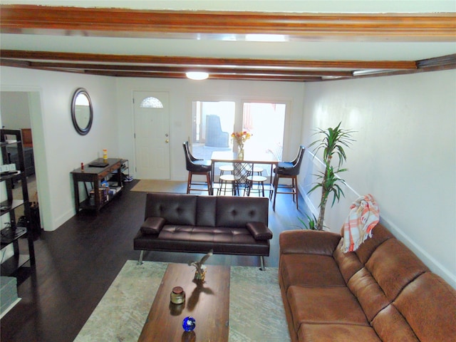 living room featuring dark wood-type flooring